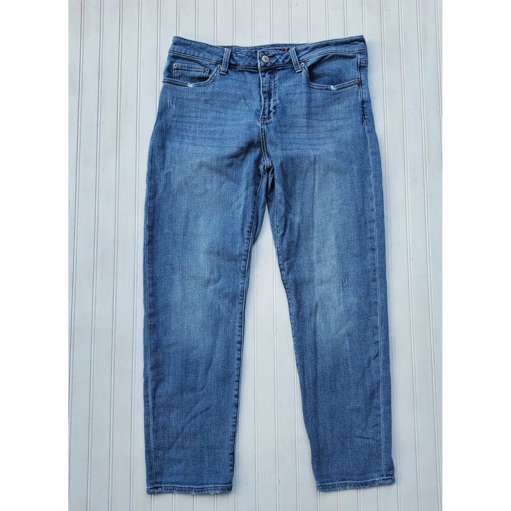 Lucky Brand Mid Rise Straight Leg Blue Jeans Size 12/31 Medium Wash Distressed